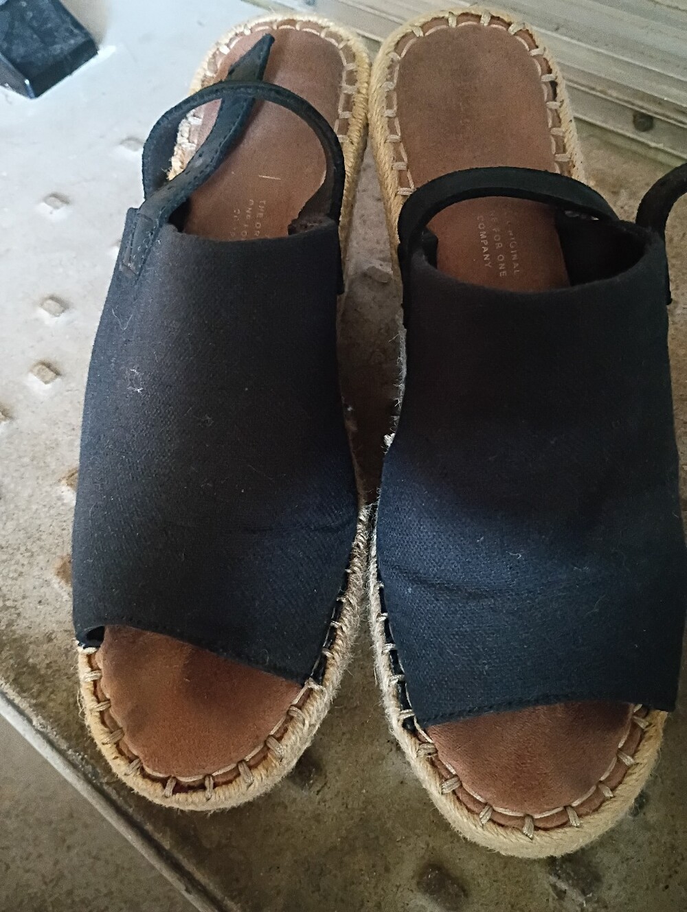 Toms Black Canvas Espadrille Wedge Sandals